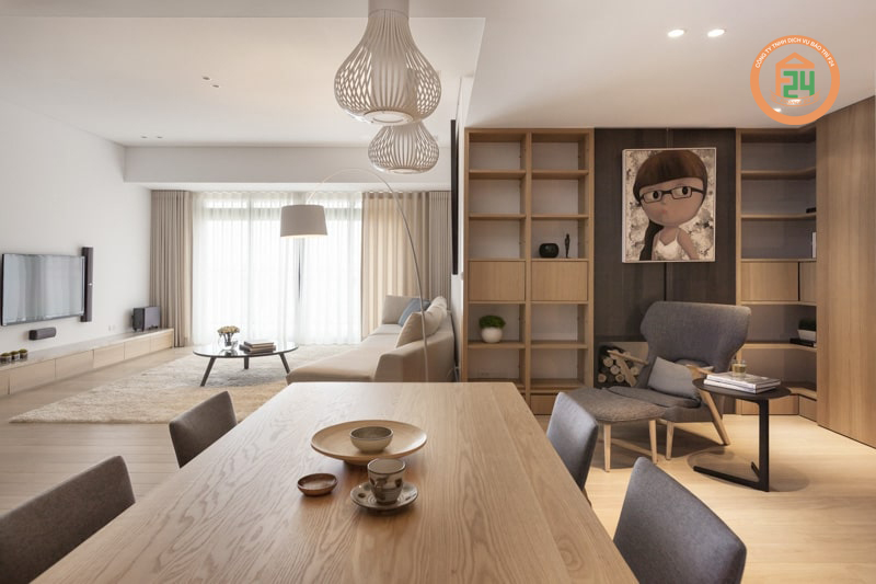 Không gian phòng khách sử dụng nội thất gỗ mang đầy cá tính riêng