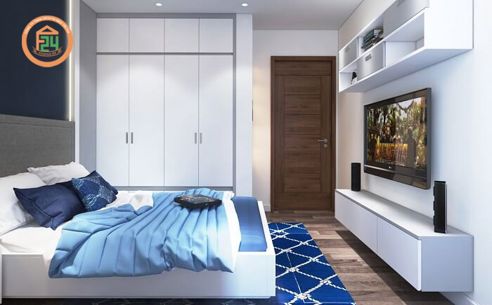 thiết kế nội thất chúng cư 2 phòng ngủ với tone xanh nước biển