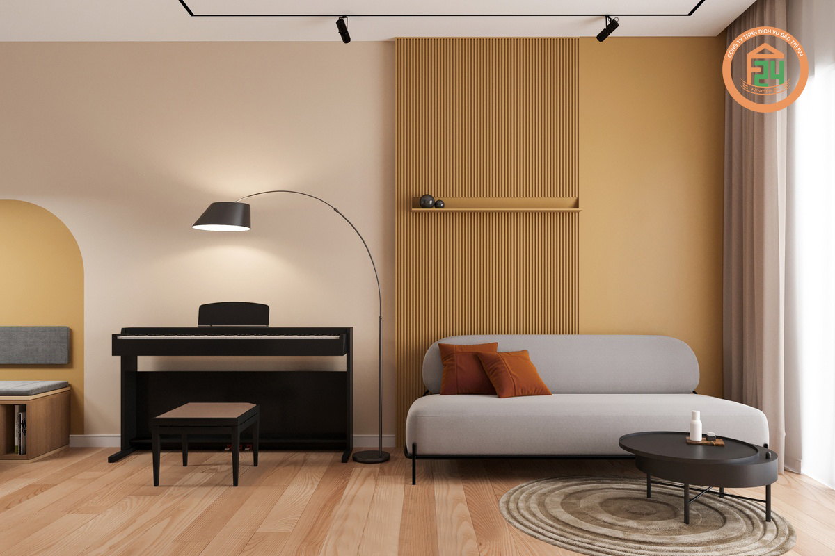 Không gian phòng khách đơn giản với sofa đơn cùng bàn kiểu dáng nhỏ gọn