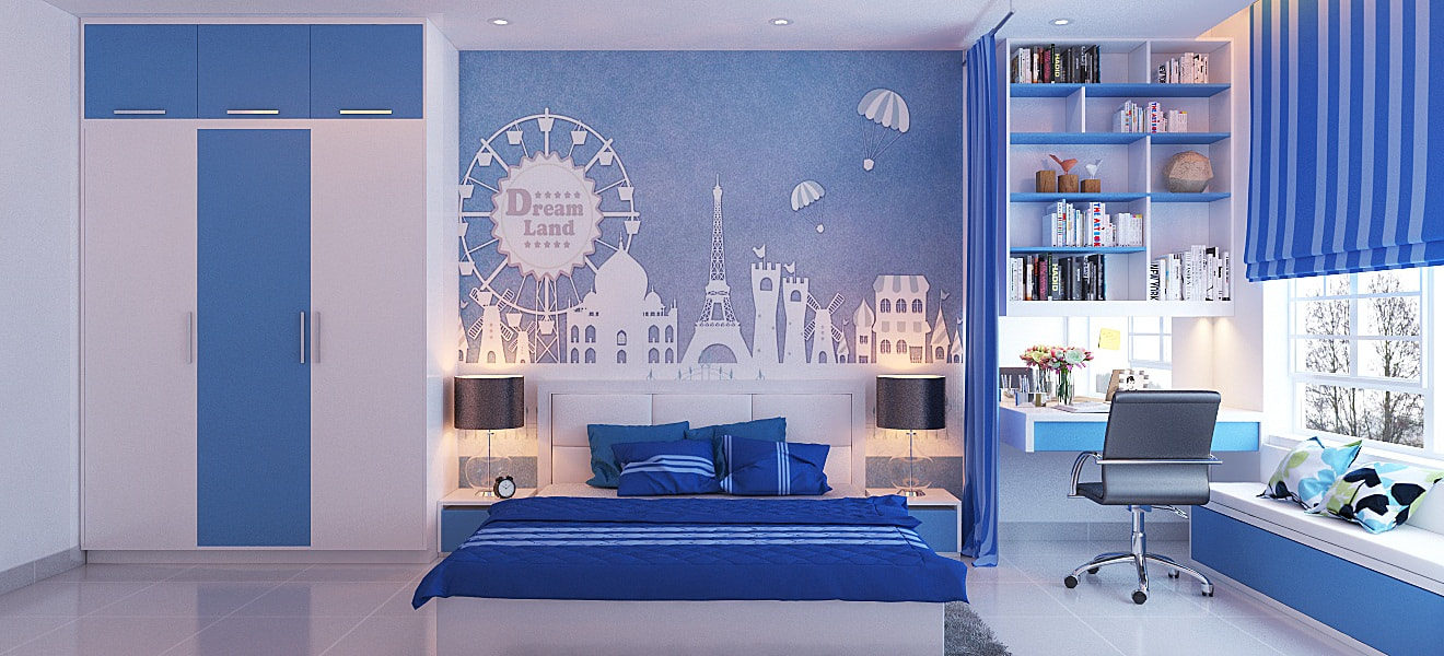 phòng ngủ đẹp màu xanh nước biển